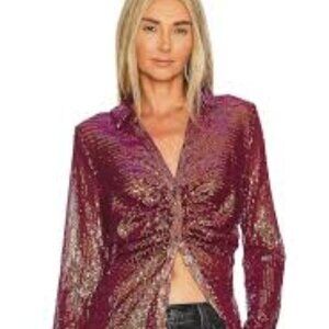 NWT Free People Long Sleeved Sequin Shirtee Orchid Dust Size XS
